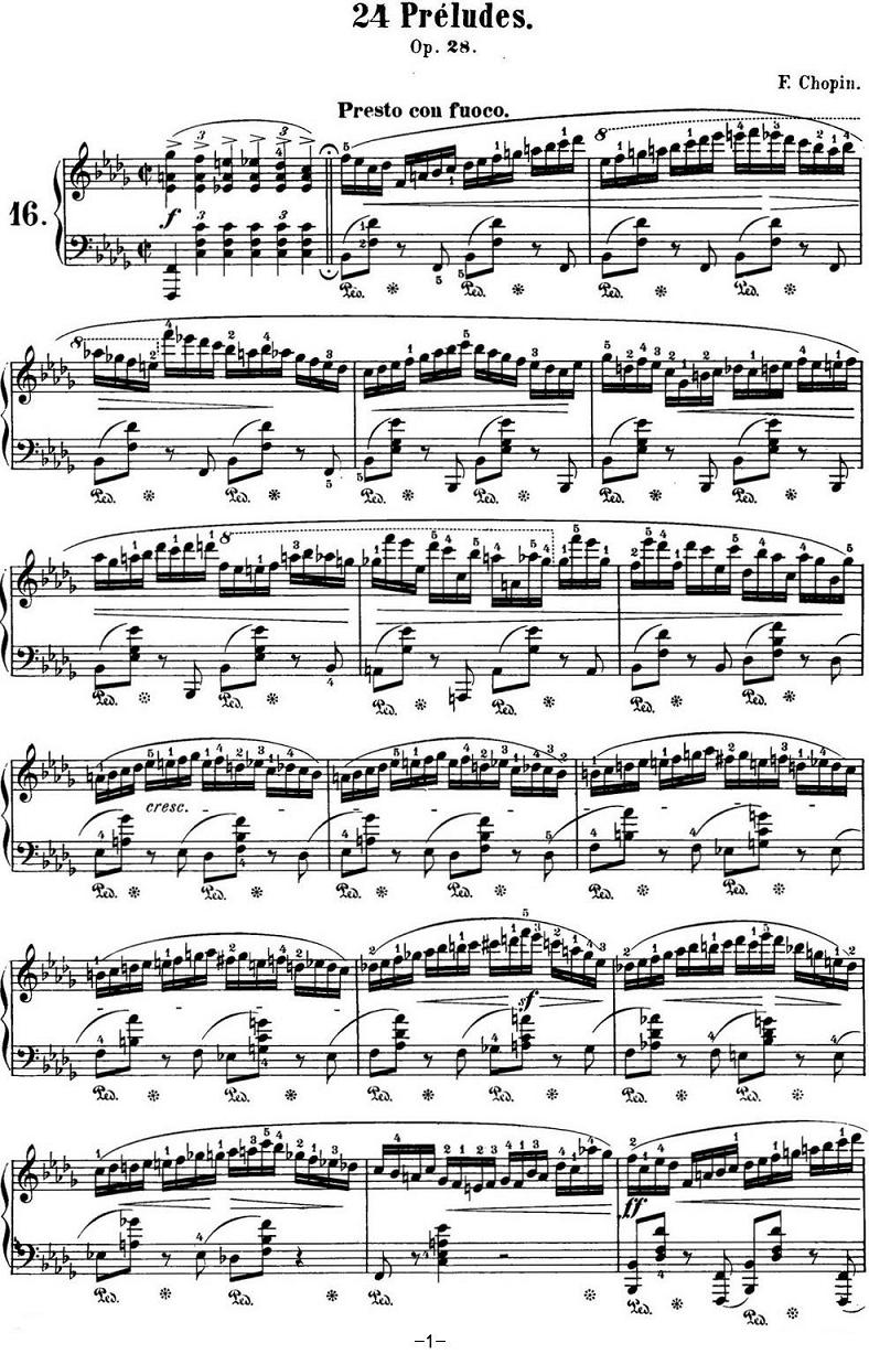 钢琴曲谱:肖邦24首前奏曲op.28 no.16 降b小调