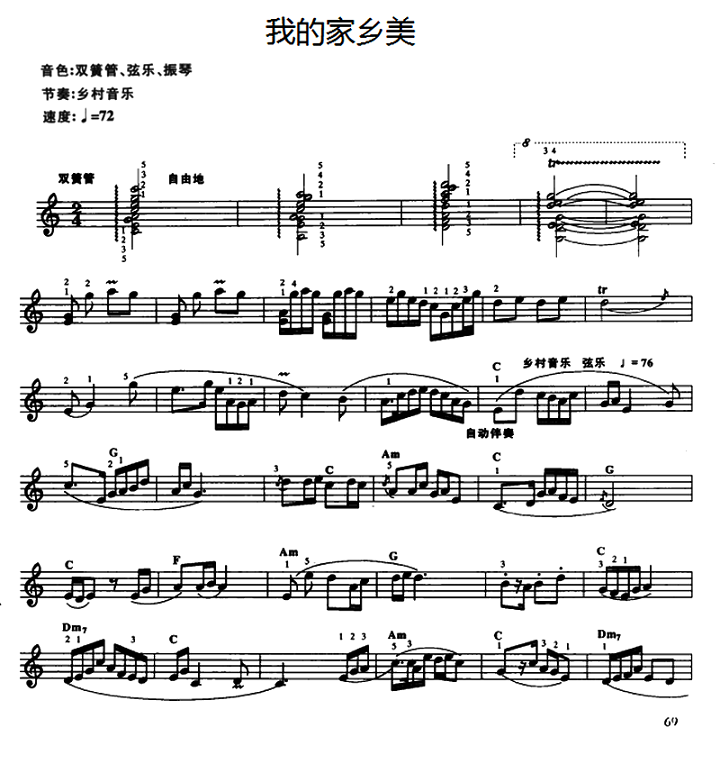 故乡的小河电子琴曲谱_电子琴曲谱